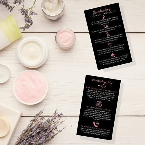 Boutique Marketing LLC Microblading Aftercare Cards – 50 Pack, 3.5 x 2 inches, Disposable FAQ & Care Instructions, Black & Rosey Pink Design - görsel 18