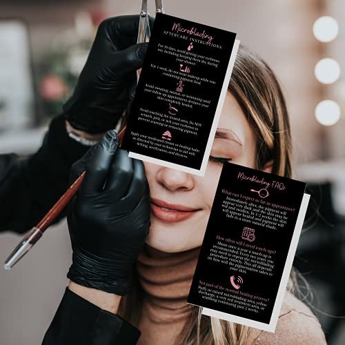 Boutique Marketing LLC Microblading Aftercare Cards – 50 Pack, 3.5 x 2 inches, Disposable FAQ & Care Instructions, Black & Rosey Pink Design - görsel 12