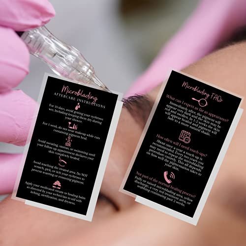 Boutique Marketing LLC Microblading Aftercare Cards – 50 Pack, 3.5 x 2 inches, Disposable FAQ & Care Instructions, Black & Rosey Pink Design - görsel 14