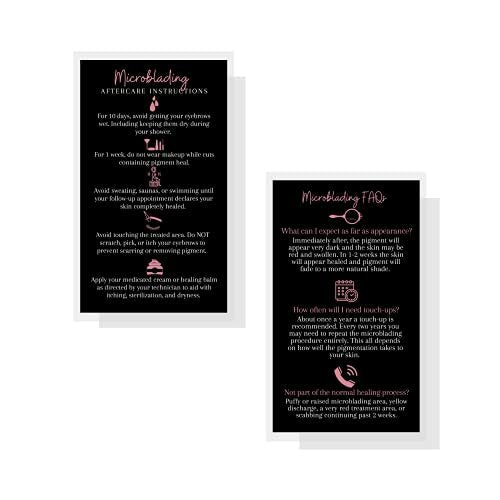 Boutique Marketing LLC Microblading Aftercare Cards – 50 Pack, 3.5 x 2 inches, Disposable FAQ & Care Instructions, Black & Rosey Pink Design - görsel 4