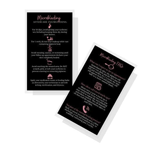 Boutique Marketing LLC Microblading Aftercare Cards – 50 Pack, 3.5 x 2 inches, Disposable FAQ & Care Instructions, Black & Rosey Pink Design - görsel 2