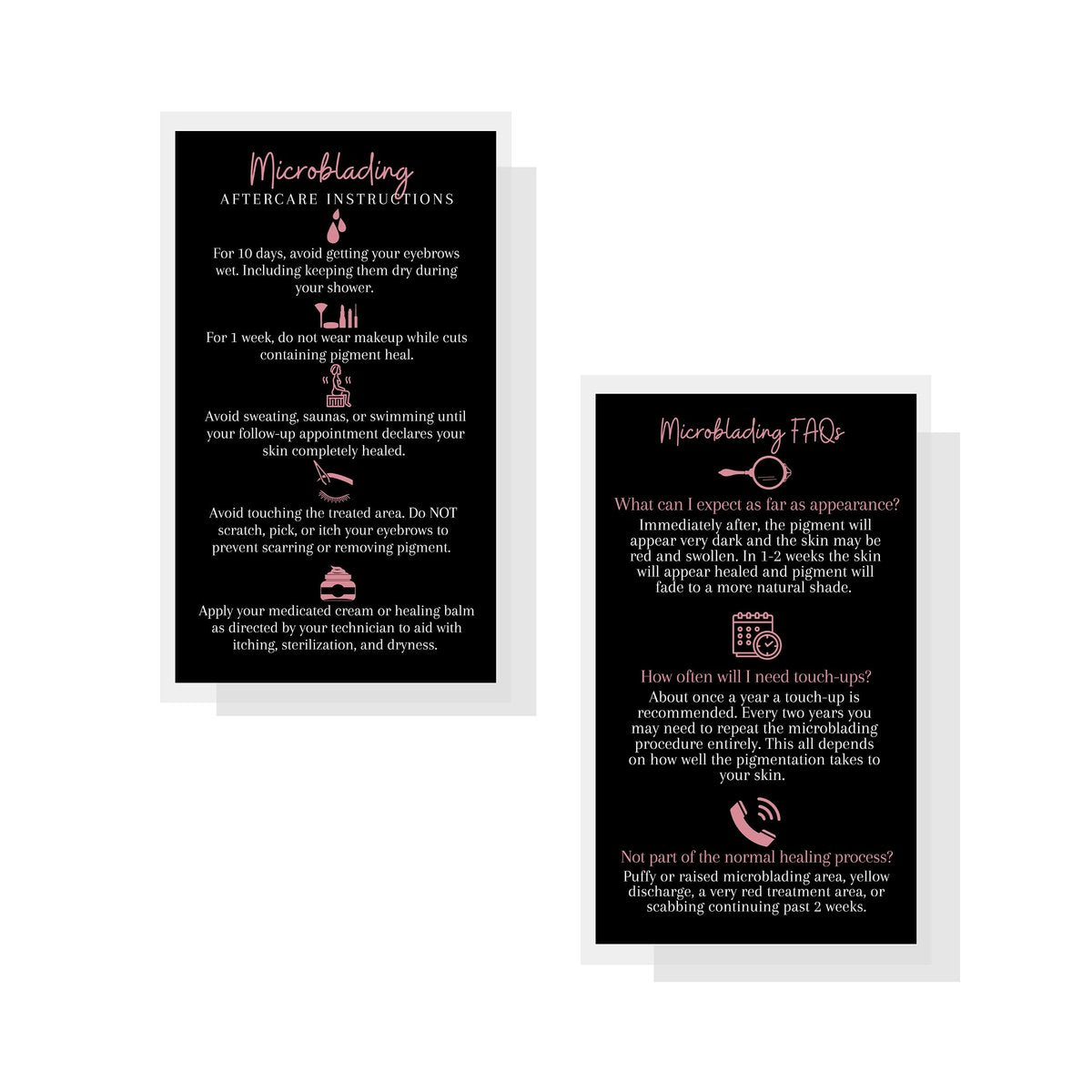 Boutique Marketing LLC Microblading Aftercare Cards – 50 Pack, 3.5 x 2 inches, Disposable FAQ & Care Instructions, Black & Rosey Pink Design - görsel 3