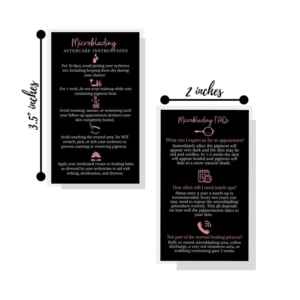 Boutique Marketing LLC Microblading Aftercare Cards – 50 Pack, 3.5 x 2 inches, Disposable FAQ & Care Instructions, Black & Rosey Pink Design - görsel 5