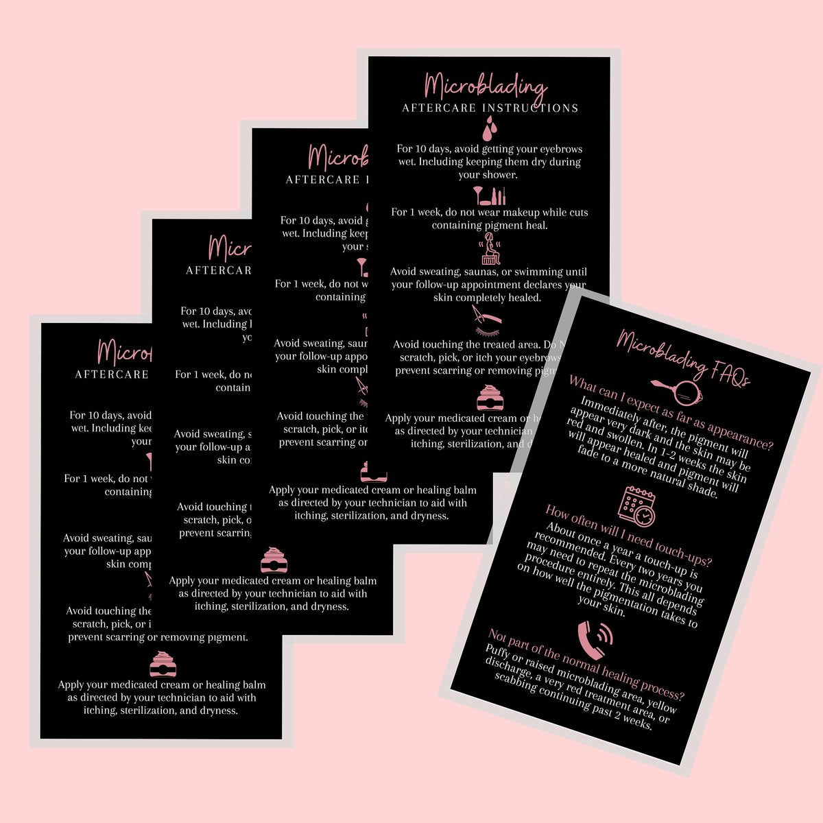 Boutique Marketing LLC Microblading Aftercare Cards – 50 Pack, 3.5 x 2 inches, Disposable FAQ & Care Instructions, Black & Rosey Pink Design - görsel 9