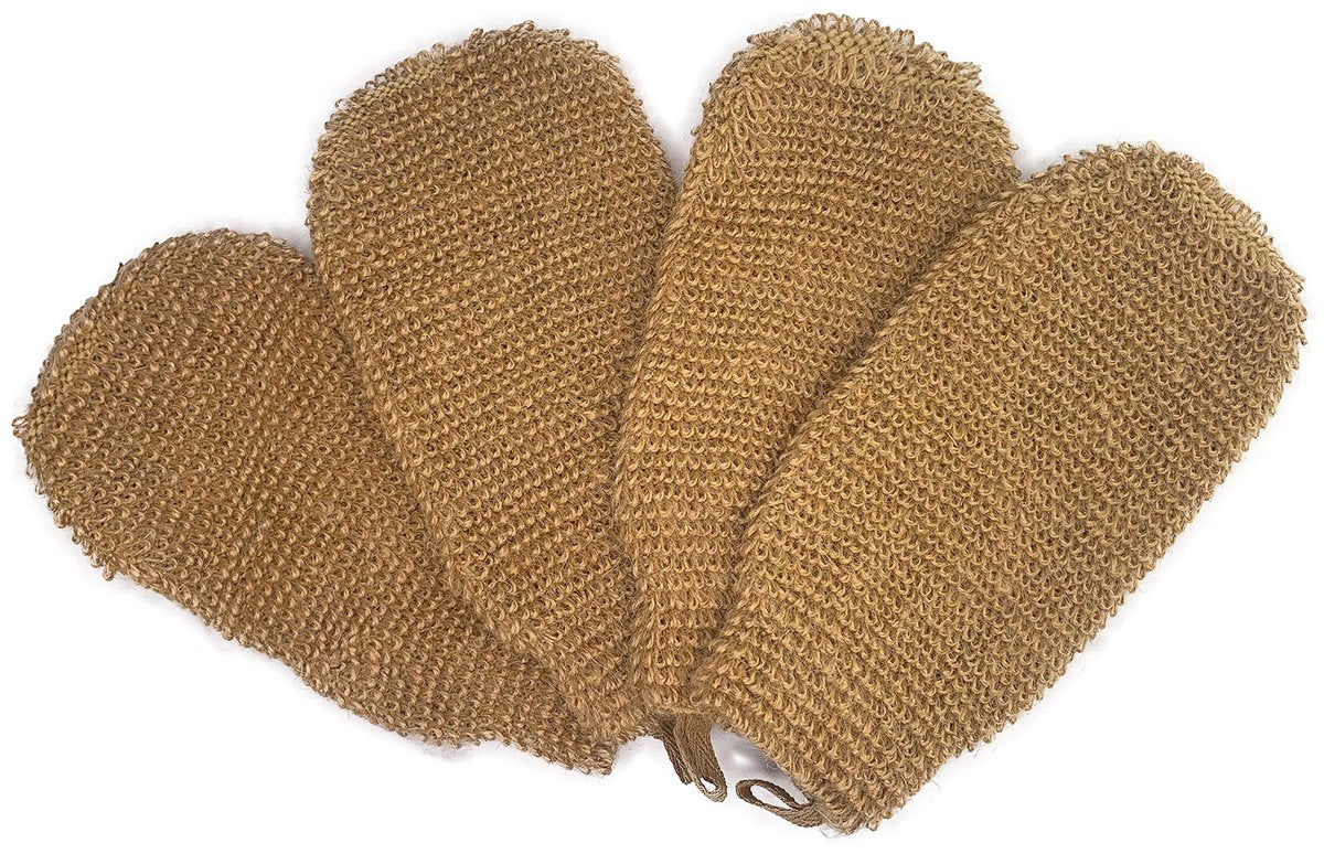 4 Pack 100% Natural Exfoliating Hemp Glove Mitts – Dead Skin Remover & Body Scrubber for Deep Cleansing - görsel 1