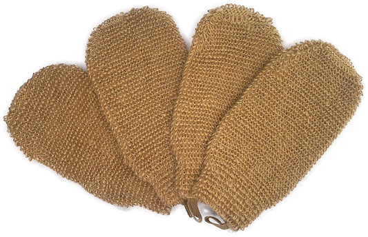 4 Pack 100% Natural Exfoliating Hemp Glove Mitts – Dead Skin Remover & Body Scrubber for Deep Cleansing