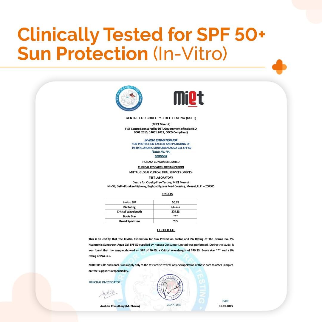 The Derma Co 1% Hyaluronic Sunscreen Aqua Gel SPF 50 PA++++ | Broad Spectrum Sunscreen with Blue Light Protection | Lightweight & Quick Absorbing | 1.76 Oz (50g) Avelisse
