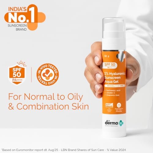 The Derma Co 1% Hyaluronic Sunscreen Aqua Gel SPF 50 PA++++ | Broad Spectrum Sunscreen with Blue Light Protection | Lightweight & Quick Absorbing | 1.76 Oz (50g) Avelisse