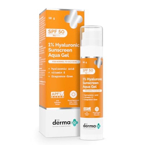 The Derma Co 1% Hyaluronic Sunscreen Aqua Gel SPF 50 PA++++ | Broad Spectrum Sunscreen with Blue Light Protection | Lightweight & Quick Absorbing | 1.76 Oz (50g) Avelisse