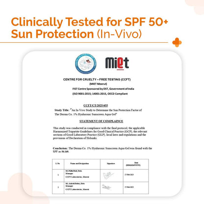 The Derma Co 1% Hyaluronic Sunscreen Aqua Gel SPF 50 PA++++ | Broad Spectrum Sunscreen with Blue Light Protection | Lightweight & Quick Absorbing | 1.76 Oz (50g) Avelisse