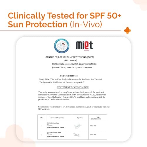 The Derma Co 1% Hyaluronic Sunscreen Aqua Gel SPF 50 PA++++ | Broad Spectrum Sunscreen with Blue Light Protection | Lightweight & Quick Absorbing | 1.76 Oz (50g) Avelisse