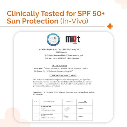The Derma Co 1% Hyaluronic Sunscreen Aqua Gel SPF 50 PA++++ | Broad Spectrum Sunscreen with Blue Light Protection | Lightweight & Quick Absorbing | 1.76 Oz (50g) Avelisse