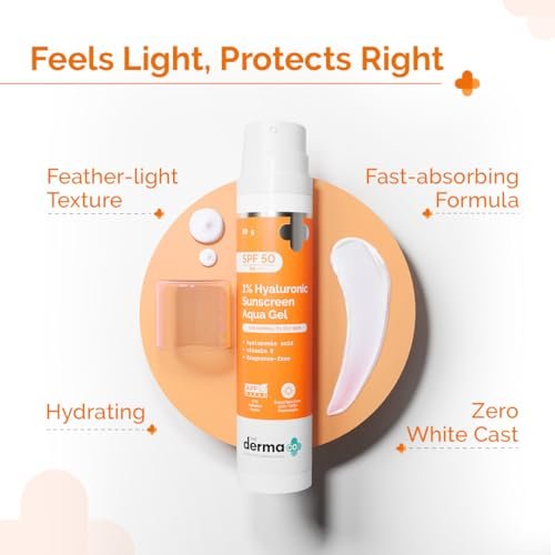 The Derma Co 1% Hyaluronic Sunscreen Aqua Gel SPF 50 PA++++ | Broad Spectrum Sunscreen with Blue Light Protection | Lightweight & Quick Absorbing | 1.76 Oz (50g) Avelisse
