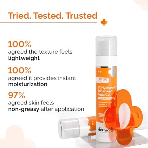 The Derma Co 1% Hyaluronic Sunscreen Aqua Gel SPF 50 PA++++ | Broad Spectrum Sunscreen with Blue Light Protection | Lightweight & Quick Absorbing | 1.76 Oz (50g) Avelisse