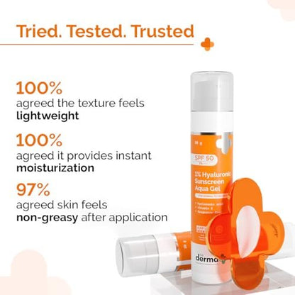The Derma Co 1% Hyaluronic Sunscreen Aqua Gel SPF 50 PA++++ | Broad Spectrum Sunscreen with Blue Light Protection | Lightweight & Quick Absorbing | 1.76 Oz (50g) Avelisse
