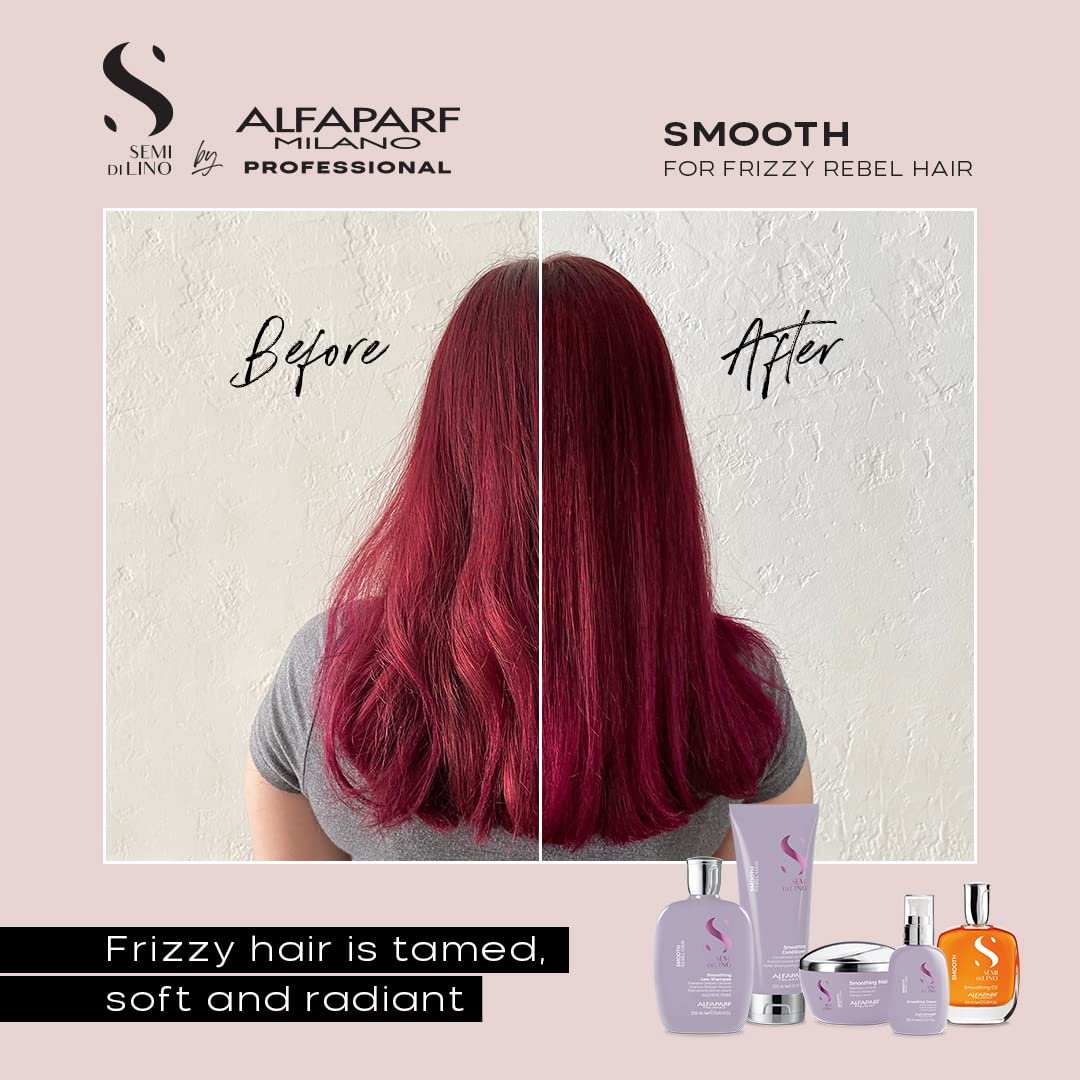 Alfaparf Milano Semi di Lino Smoothing Cream - Frizz Control, Heat & Humidity Protection, Straightening & Hydrating - 4.23 fl. oz. Avelisse