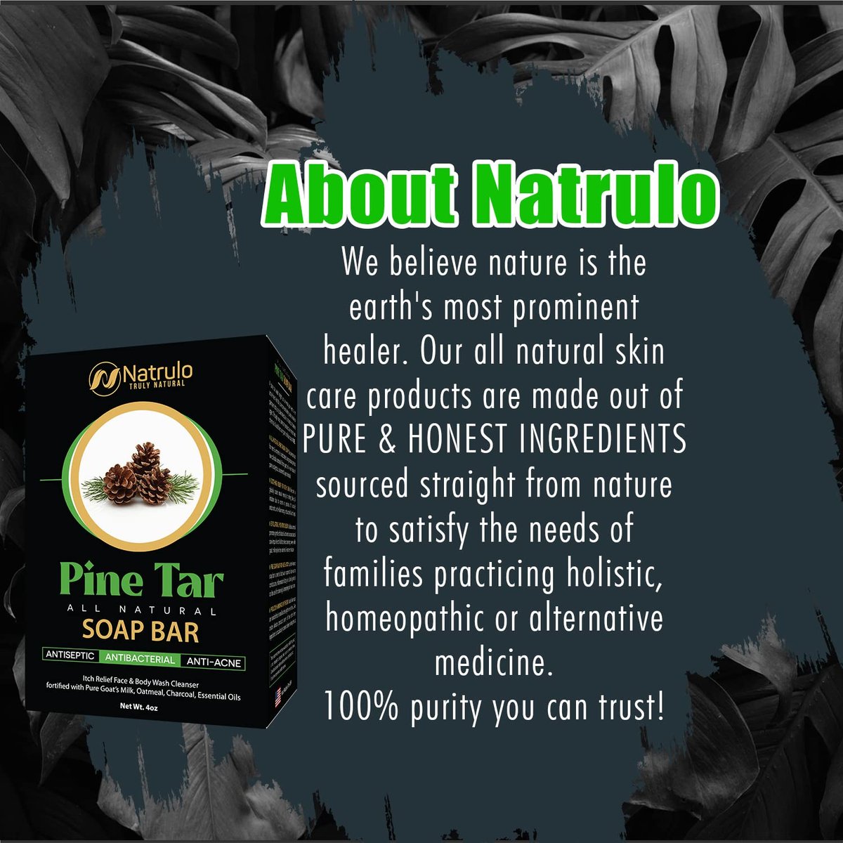 Natrulo All Natural Pine Tar Soap Bar 4oz – Cleansing Anti Acne Eczema Psoriasis Itch Relief Face & Body Wash with Goat's Milk, Oatmeal, Charcoal, Essential Oils – Made in USA - görsel 13