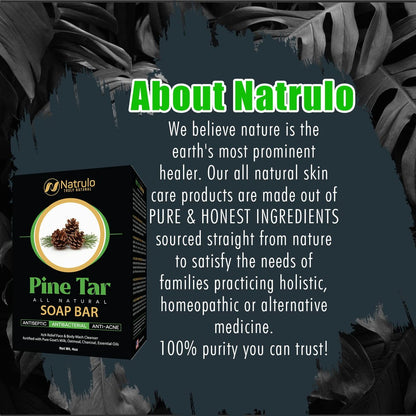 Natrulo All Natural Pine Tar Soap Bar 4oz – Cleansing Anti Acne Eczema Psoriasis Itch Relief Face & Body Wash with Goat's Milk, Oatmeal, Charcoal, Essential Oils – Made in USA