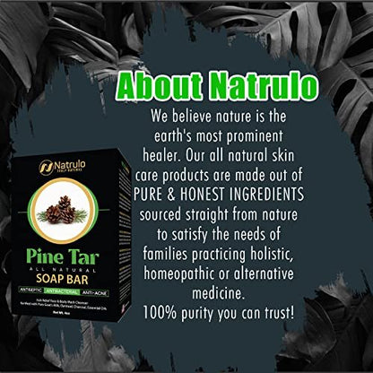Natrulo All Natural Pine Tar Soap Bar 4oz – Cleansing Anti Acne Eczema Psoriasis Itch Relief Face & Body Wash with Goat's Milk, Oatmeal, Charcoal, Essential Oils – Made in USA