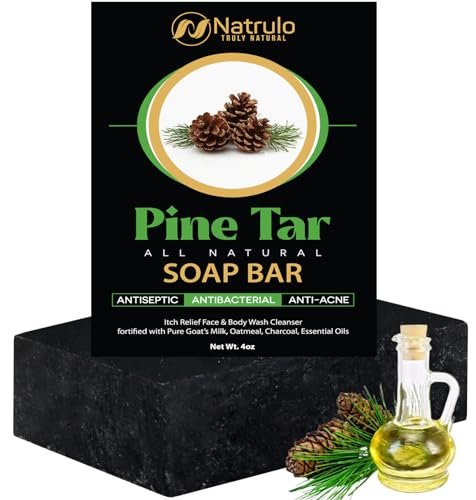 Natrulo All Natural Pine Tar Soap Bar 4oz – Cleansing Anti Acne Eczema Psoriasis Itch Relief Face & Body Wash with Goat's Milk, Oatmeal, Charcoal, Essential Oils – Made in USA - görsel 2