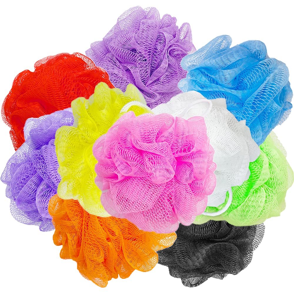 10 Pack Exfoliating Bath Loofah Sponges - Colorful Mesh Shower Poufs for Kids, Women, Men - Gentle Body Scrubbers (Random Colors) - görsel 1