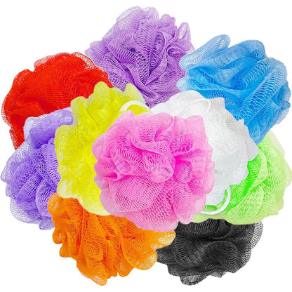 10 Pack Exfoliating Bath Loofah Sponges - Colorful Mesh Shower Poufs for Kids, Women, Men - Gentle Body Scrubbers (Random Colors)