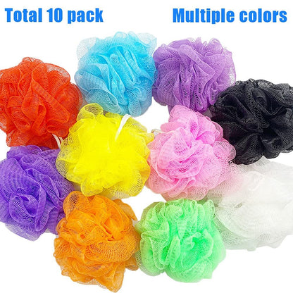 10 Pack Exfoliating Bath Loofah Sponges - Colorful Mesh Shower Poufs for Kids, Women, Men - Gentle Body Scrubbers (Random Colors)