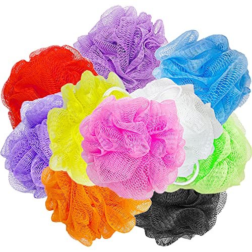 10 Pack Exfoliating Bath Loofah Sponges - Colorful Mesh Shower Poufs for Kids, Women, Men - Gentle Body Scrubbers (Random Colors) - görsel 2