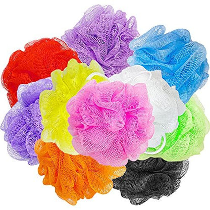 10 Pack Exfoliating Bath Loofah Sponges - Colorful Mesh Shower Poufs for Kids, Women, Men - Gentle Body Scrubbers (Random Colors)