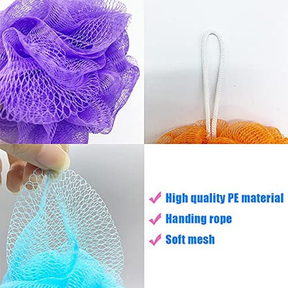 10 Pack Exfoliating Bath Loofah Sponges - Colorful Mesh Shower Poufs for Kids, Women, Men - Gentle Body Scrubbers (Random Colors)