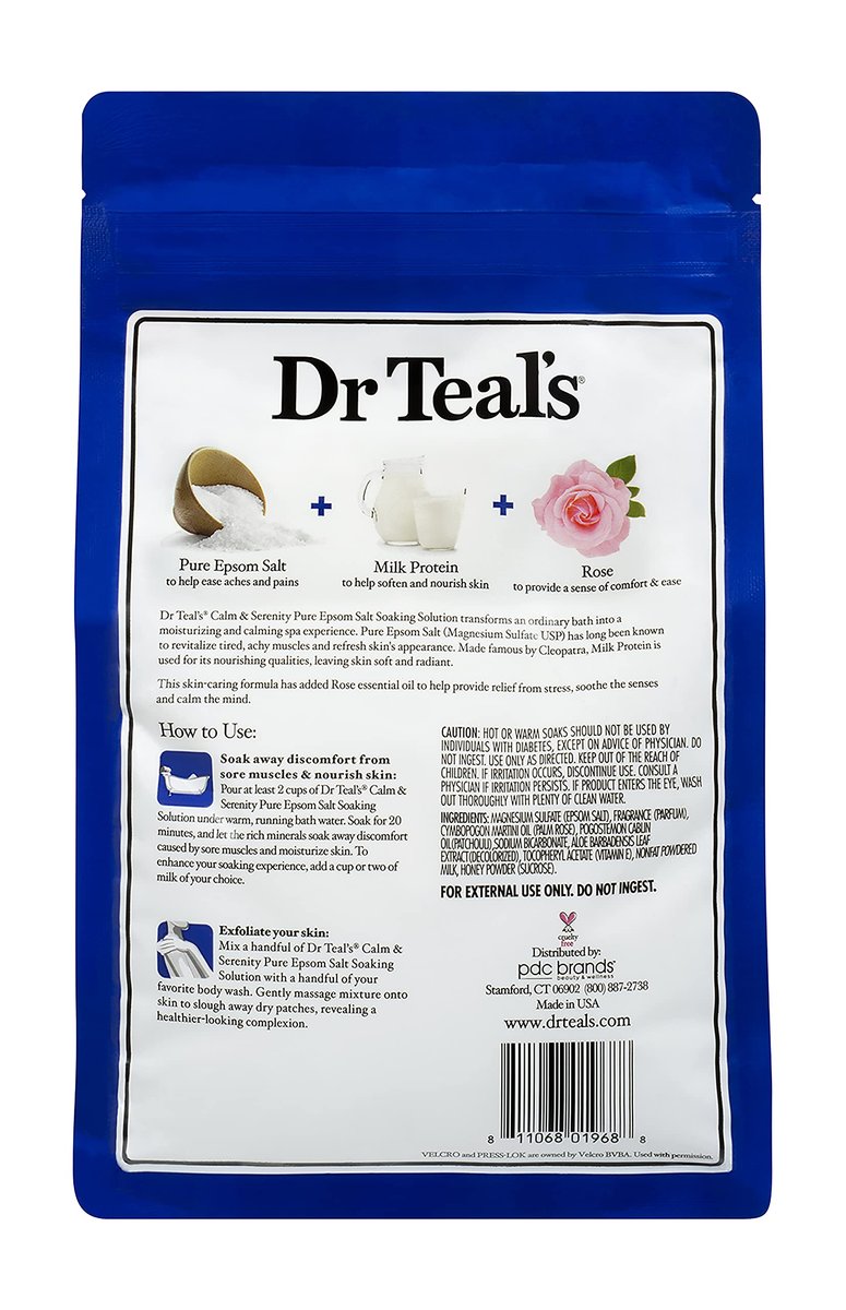 Dr Teals Calm & Serenity with Rose Essential Oil - Epsom Salt Soaking Solution 3 LBS & Foaming Bath 34 FL OZ Bundle Avelisse