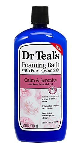 Dr Teals Calm & Serenity with Rose Essential Oil - Epsom Salt Soaking Solution 3 LBS & Foaming Bath 34 FL OZ Bundle Avelisse