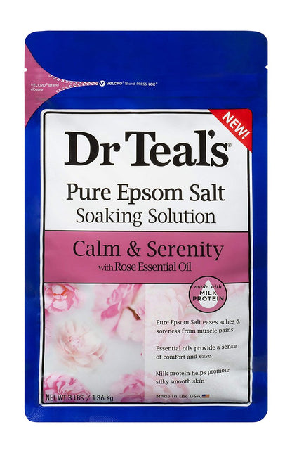 Dr Teals Calm & Serenity with Rose Essential Oil - Epsom Salt Soaking Solution 3 LBS & Foaming Bath 34 FL OZ Bundle Avelisse