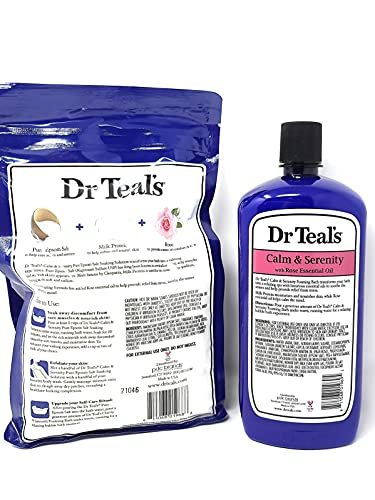 Dr Teals Calm & Serenity with Rose Essential Oil - Epsom Salt Soaking Solution 3 LBS & Foaming Bath 34 FL OZ Bundle Avelisse