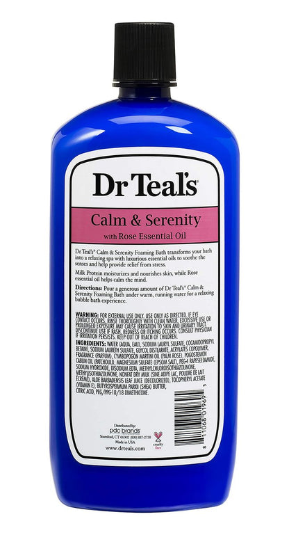 Dr Teals Calm & Serenity with Rose Essential Oil - Epsom Salt Soaking Solution 3 LBS & Foaming Bath 34 FL OZ Bundle Avelisse