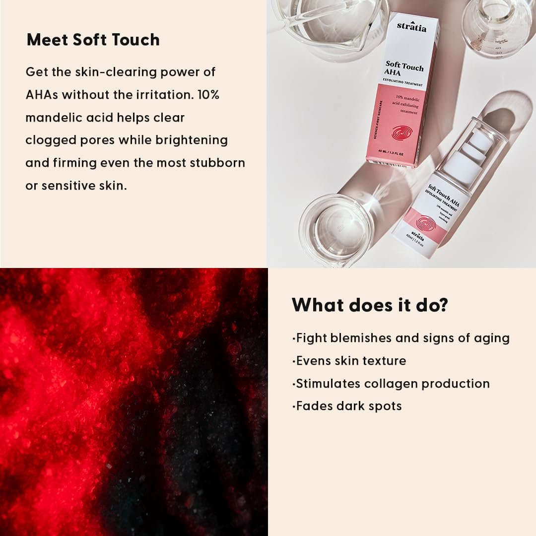 Stratia Soft Touch Dark Spot Corrector with 10% Mandelic Acid Serum – Fine Lines, Skin Texture & Blemishes, Collagen Booster, AHA Exfoliant, Pore Minimizer, 1.3 Fl Oz Avelisse