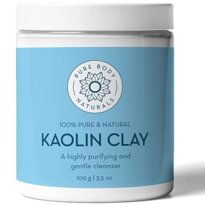Pure Body Naturals Kaolin Clay Powder – 100g for DIY Face Masks, Cleansers & Scrubs