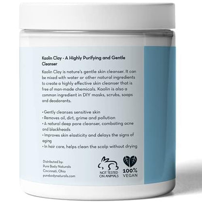 Pure Body Naturals Kaolin Clay Powder – 100g for DIY Face Masks, Cleansers & Scrubs
