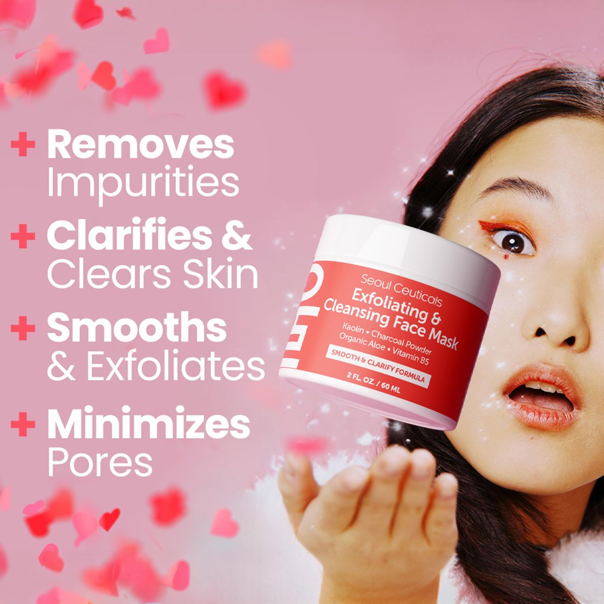 SeoulCeuticals Korean Face Scrub - Exfoliating Kaolin Clay & Charcoal Mask for Glass Skin, 2oz Avelisse