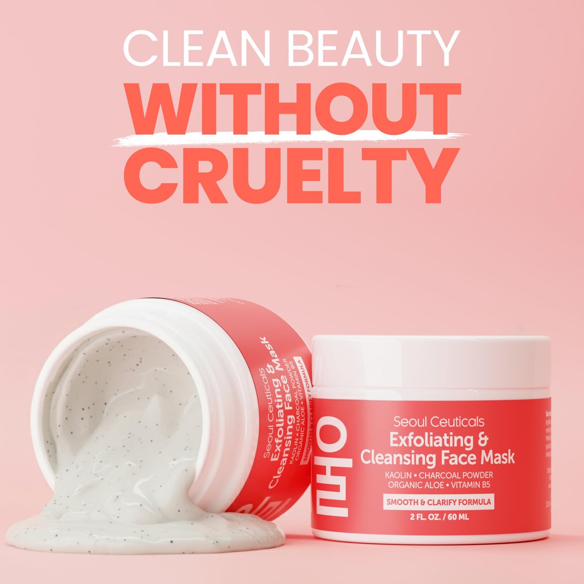 SeoulCeuticals Korean Face Scrub - Exfoliating Kaolin Clay & Charcoal Mask for Glass Skin, 2oz Avelisse