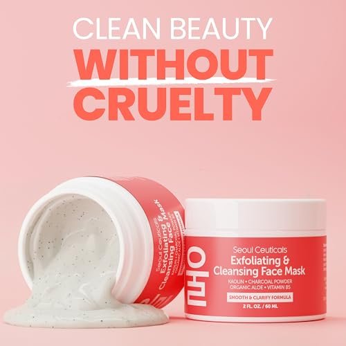 SeoulCeuticals Korean Face Scrub - Exfoliating Kaolin Clay & Charcoal Mask for Glass Skin, 2oz Avelisse