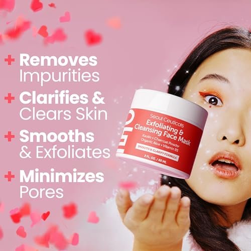 SeoulCeuticals Korean Face Scrub - Exfoliating Kaolin Clay & Charcoal Mask for Glass Skin, 2oz Avelisse