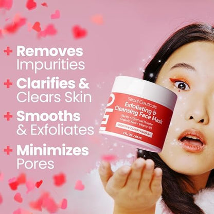 SeoulCeuticals Korean Face Scrub - Exfoliating Kaolin Clay & Charcoal Mask for Glass Skin, 2oz Avelisse