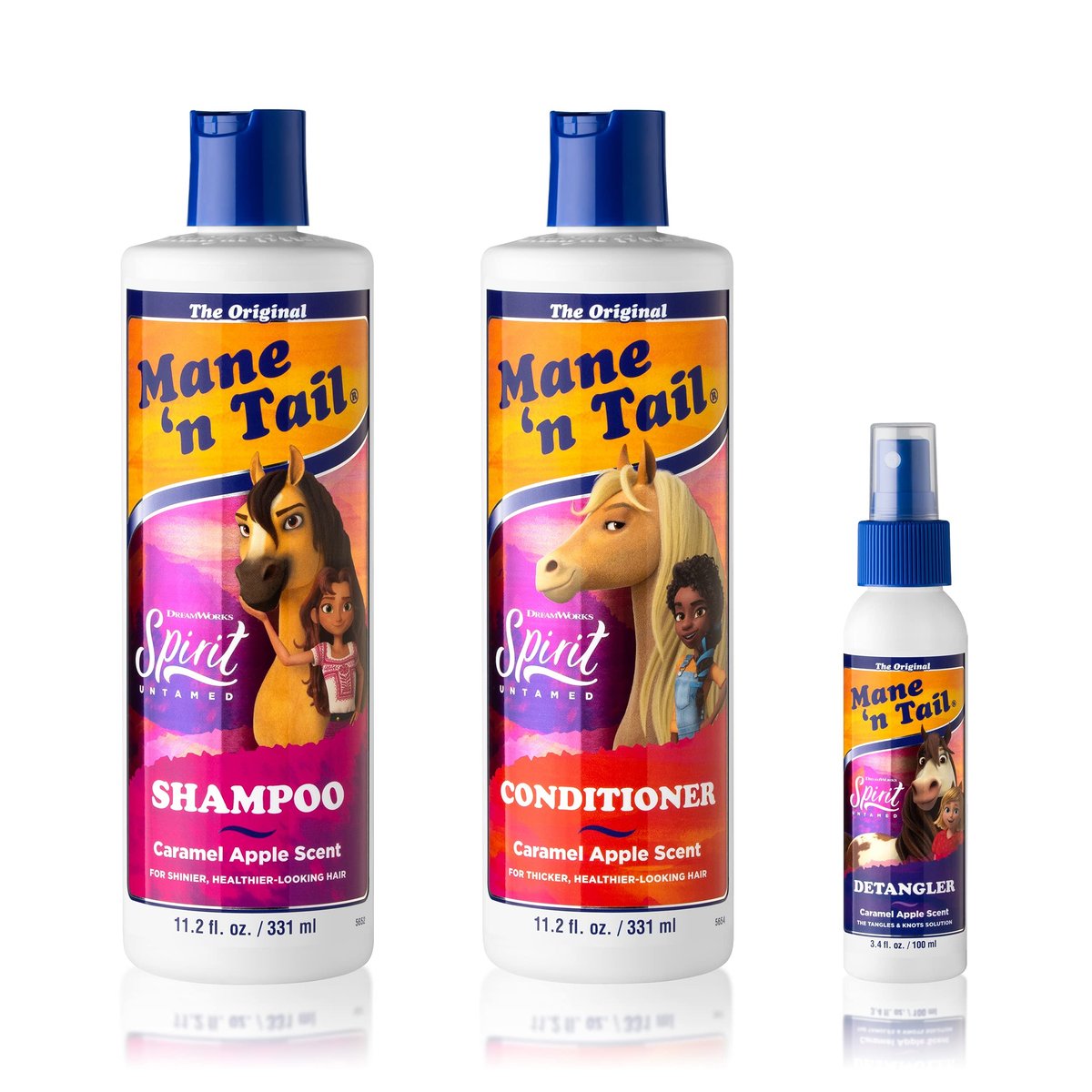Mane 'n Tail Spirit Untamed Shampoo, Conditioner & Detangler Set – Caramel Apple Scented, Gentle Coconut Oil Formula for Kids, Soft, Silky Hair (3-Piece Kit) Avelisse