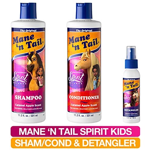 Mane 'n Tail Spirit Untamed Shampoo, Conditioner & Detangler Set – Caramel Apple Scented, Gentle Coconut Oil Formula for Kids, Soft, Silky Hair (3-Piece Kit) Avelisse