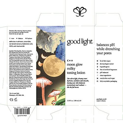 Good Light Moon Glow Milky Toner - Ultra-Light Hydrating Milk Toner with Niacinamide, Ceramides & AHAs for Glass Skin | Vegan, Fragrance-Free Korean Skincare (3.38 Fl Oz) Avelisse