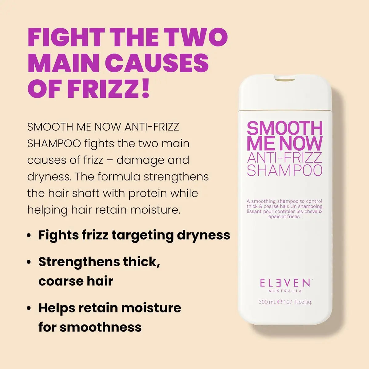 ELEVEN AUSTRALIA Smooth Me Now Anti-Frizz Shampoo – Sulfate-Free Frizz Control for Damaged Hair, 10.1 fl oz Avelisse