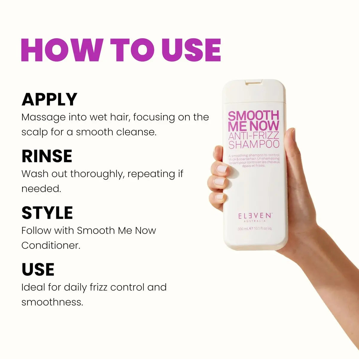 ELEVEN AUSTRALIA Smooth Me Now Anti-Frizz Shampoo – Sulfate-Free Frizz Control for Damaged Hair, 10.1 fl oz Avelisse