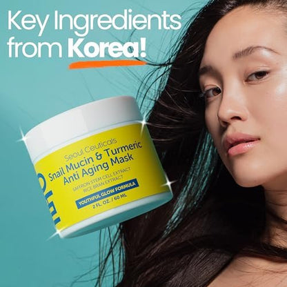 SeoulCeuticals Snail Mucin Turmeric Face Mask – Korean Anti Aging Sheet Mask for Healthy Glow, 2oz Avelisse