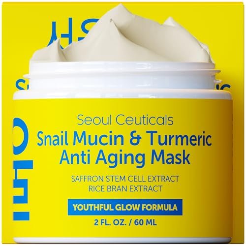 SeoulCeuticals Snail Mucin Turmeric Face Mask – Korean Anti Aging Sheet Mask for Healthy Glow, 2oz Avelisse